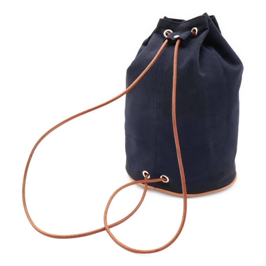 HERMES エルメス ポロションミミルPM ショルダーバッグ ワンショルダー セミショルダー 巾着 キャンバス レザー ネイビー 紺 | HERMES