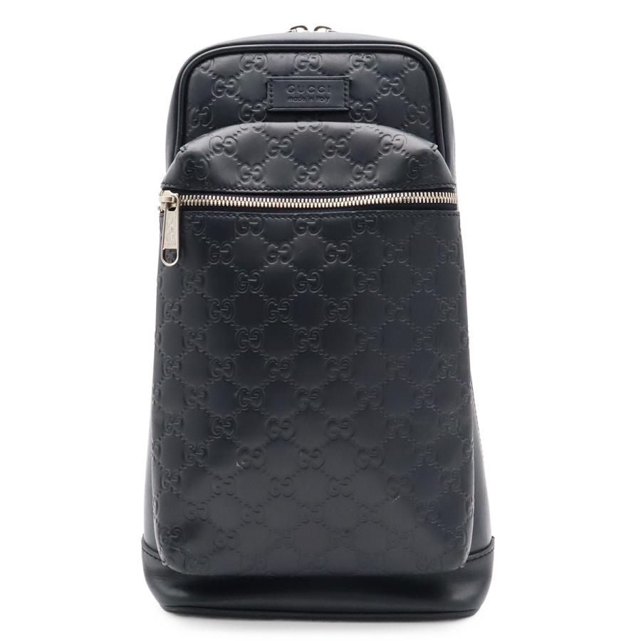 GUCCI グッチ グッチシマ クロスボディバッグ スリングバッグ ショルダーバッグ 斜め掛け レザー ネイビー 紺 シルバー金具 日本限定 | GUCCI