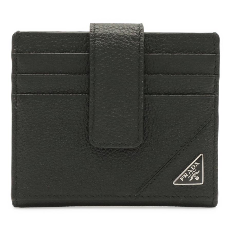 PRADA プラダ トライアングルロゴ カードケース 名刺入れ パスケース レザー NERO 黒 ブラック シルバー金具 2MC049 | PRADA