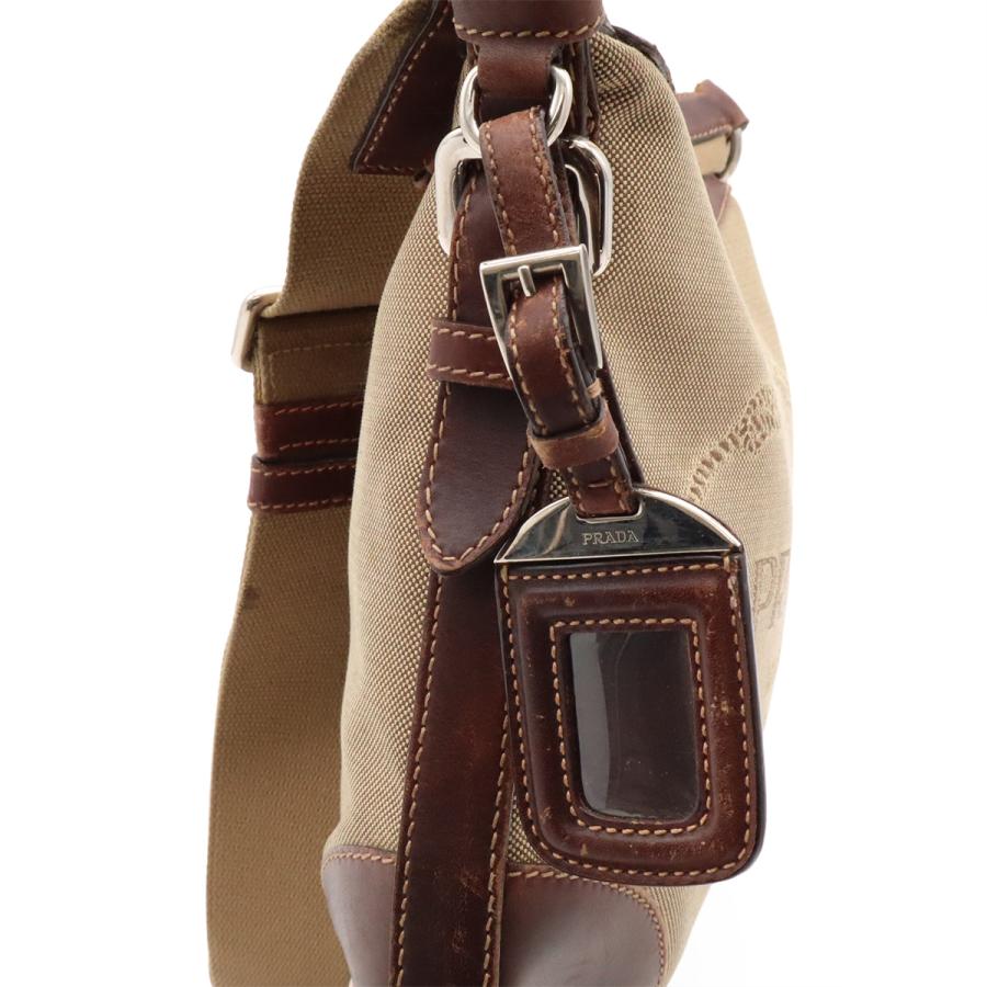 PRADA プラダ ロゴジャガード ショルダーバッグ 斜め掛け キャンバス レザー カーキベージュ ダークブラウン 茶 シルバー金具 BT0534 | PRADA | 05