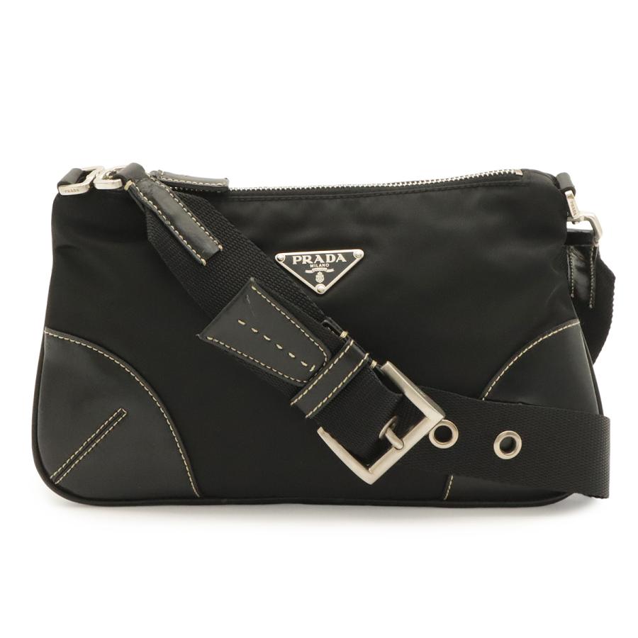 PRADA プラダ TESSUTO LIGHT ショルダーバッグ ワンショルダー セミショルダー 肩掛け ナイロン レザー NERO ブラック シルバー金具 | PRADA