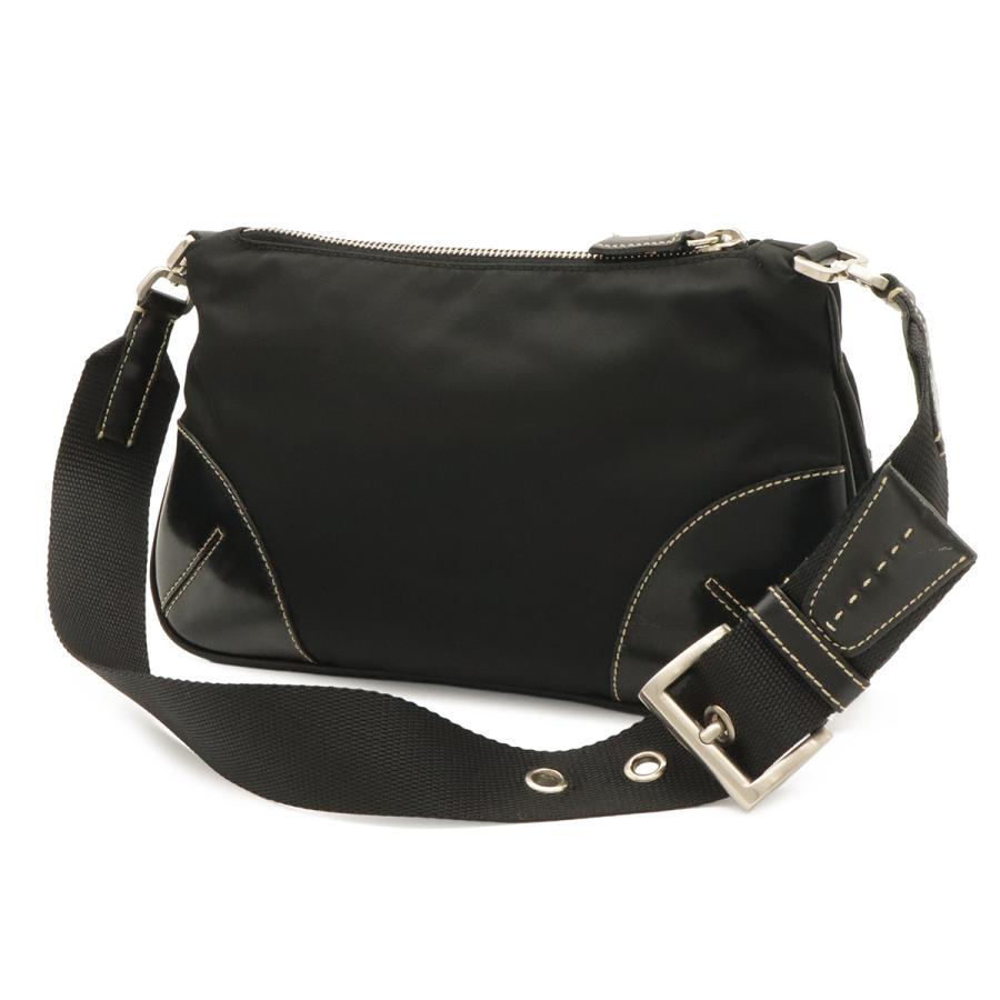 PRADA プラダ TESSUTO LIGHT ショルダーバッグ ワンショルダー セミショルダー 肩掛け ナイロン レザー NERO ブラック シルバー金具 | PRADA | 01