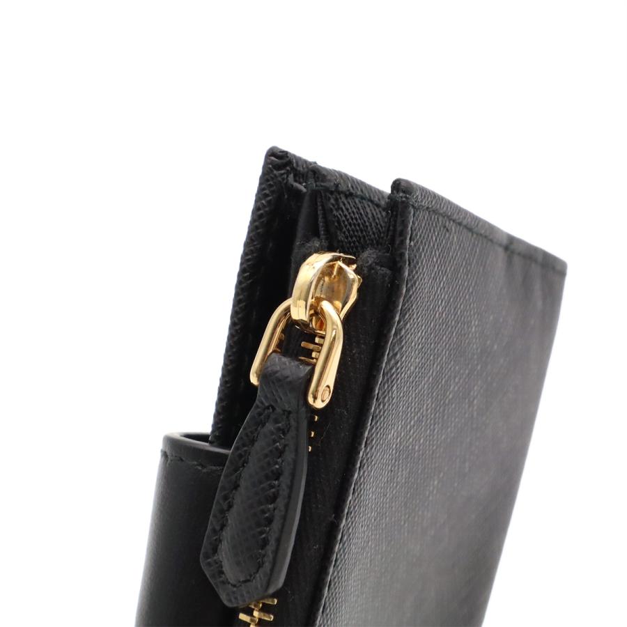 PRADA プラダ トライアングルロゴ コンパクトウォレット 2つ折財布 二つ折り財布 レザー NERO 黒 ブラック ゴールド金具 1ML047 | PRADA | 04