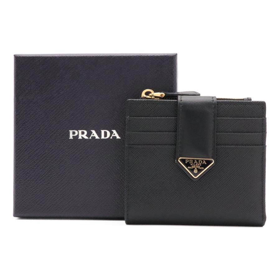 PRADA プラダ トライアングルロゴ コンパクトウォレット 2つ折財布 二つ折り財布 レザー NERO 黒 ブラック ゴールド金具 1ML047 | PRADA | 08