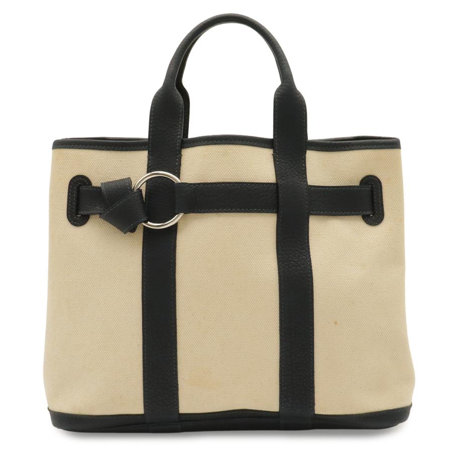 HERMES エルメス プティット サンチュールPM トートPM トートバッグ ハンドバッグ キャンバス レザー ナチュラル ネイビー シルバー金具 | HERMES