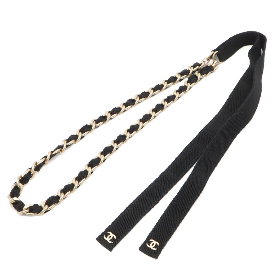CHANEL シャネル ココマーク チェーンベルト グログラン リボン ブラック 黒 ゴールド金具 Sサイズ G20C | CHANEL