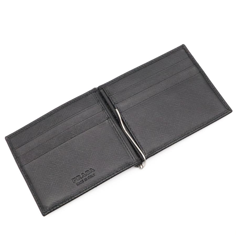 PRADA プラダ トライアングルロゴ 2つ折札入れ 二つ折り財布 マネークリップ式 ビルクリップ レザー NERO 黒 ブラック シルバー金具 | PRADA | 06