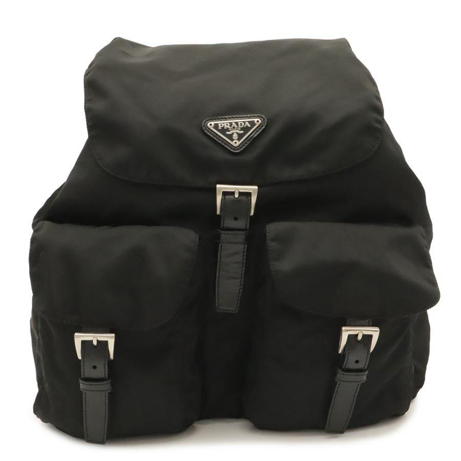 PRADA プラダ トライアングルロゴ バックパック リュックサック デイパック ナイロン レザー NERO 黒 ブラック シルバー金具 | PRADA