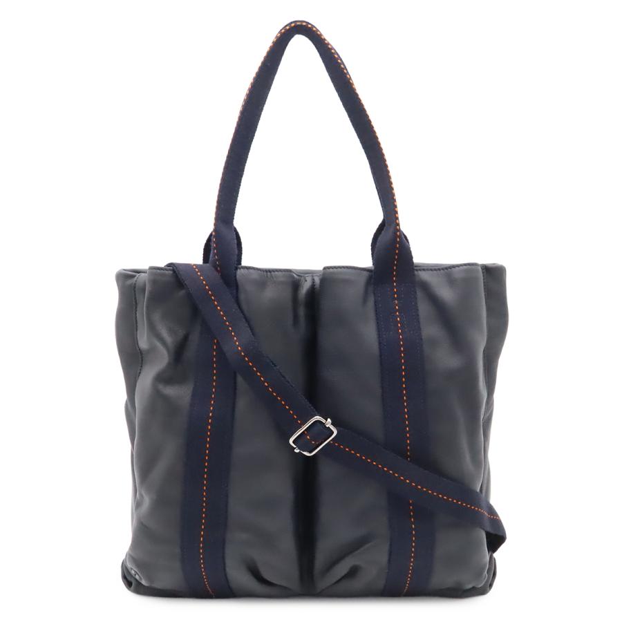 HERMES エルメス キャラバン ヴェルティカルMM トートバッグ 2WAY ショルダーバッグ 斜め掛け レザー ダークネイビー オレンジ | HERMES