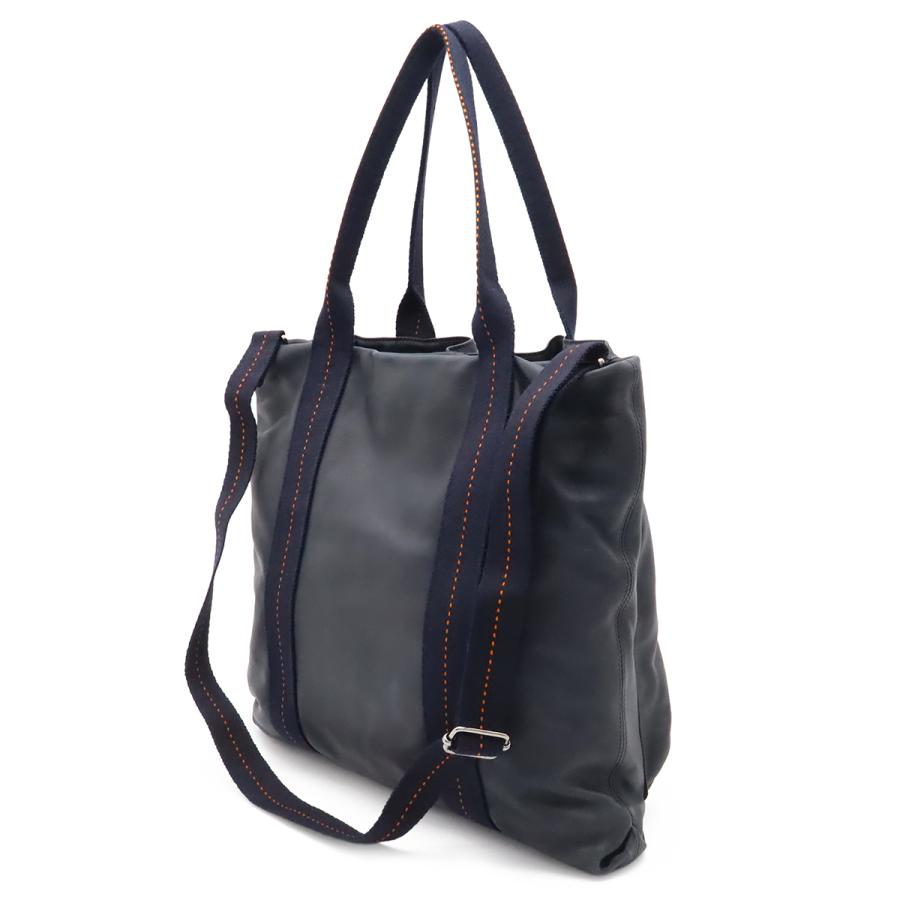 HERMES エルメス キャラバン ヴェルティカルMM トートバッグ 2WAY ショルダーバッグ 斜め掛け レザー ダークネイビー オレンジ | HERMES | 01