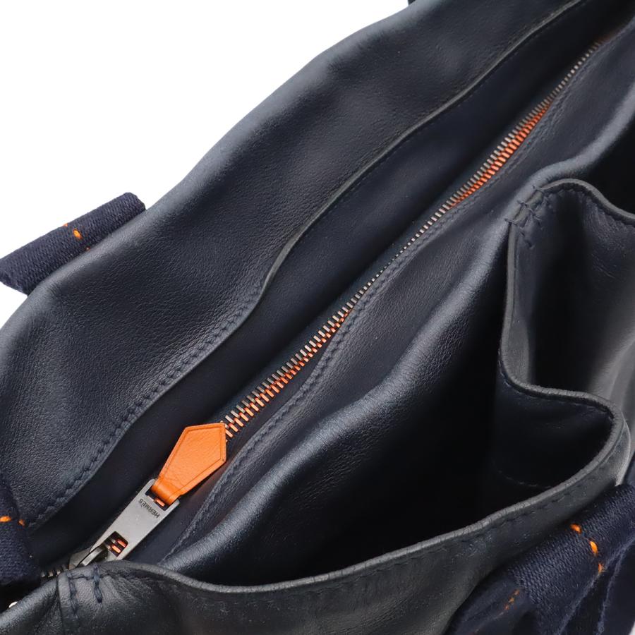 HERMES エルメス キャラバン ヴェルティカルMM トートバッグ 2WAY ショルダーバッグ 斜め掛け レザー ダークネイビー オレンジ | HERMES | 04