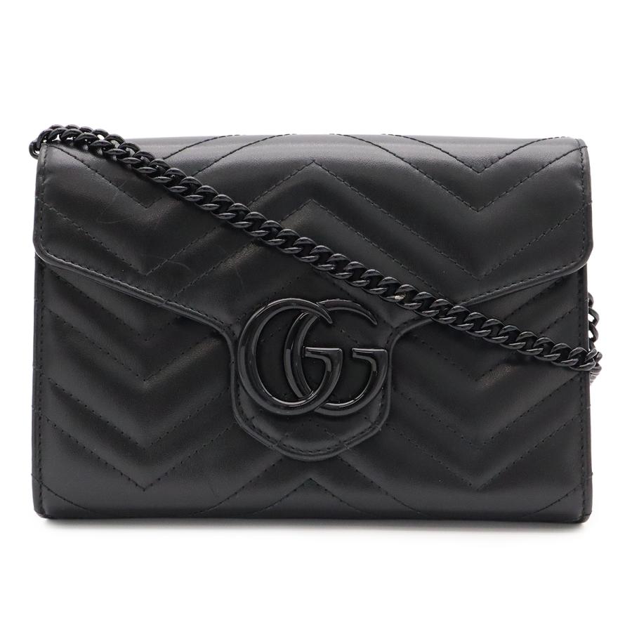 GUCCI グッチ GGマーモント ショルダーバッグ チェーンバッグ チェーンウォレット 2WAY クラッチバッグ キルティングレザー ブラック | GUCCI