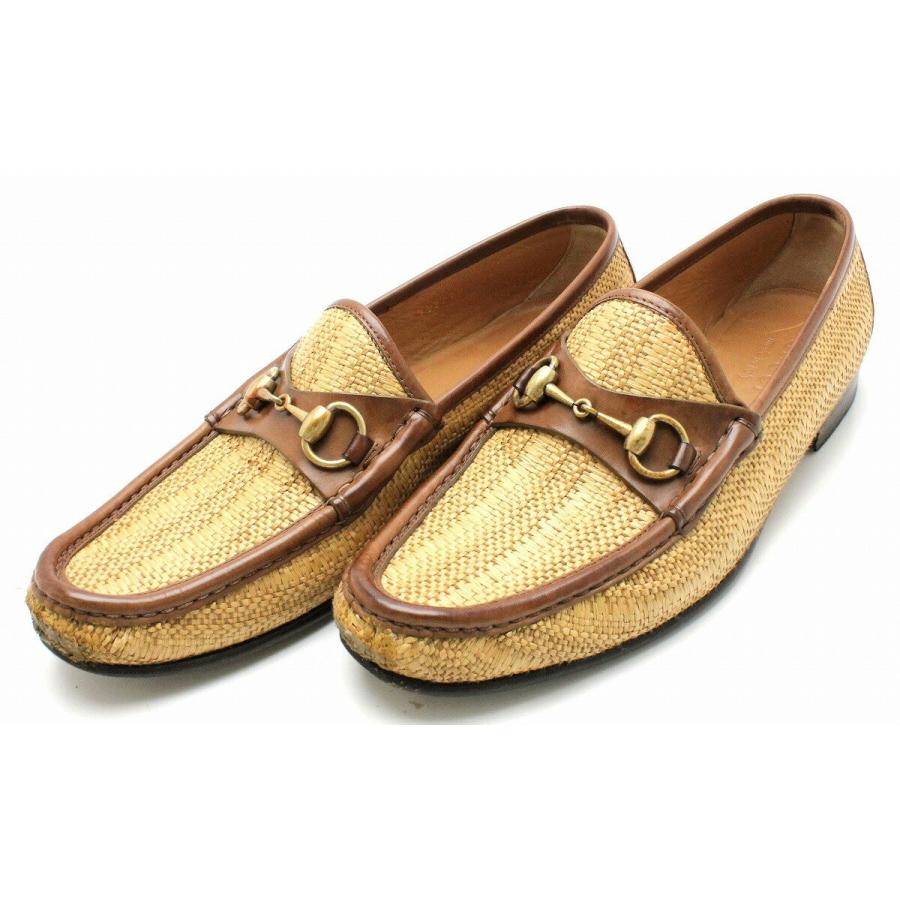 日本最級 ホースビット グッチ 靴 Gucci ローファー K 25 5cm 1 2 サイズ 7 メンズ ゴールド金具 ベージュ 茶 ブラウン スワロー レザー モカシン スリッポン シューズ