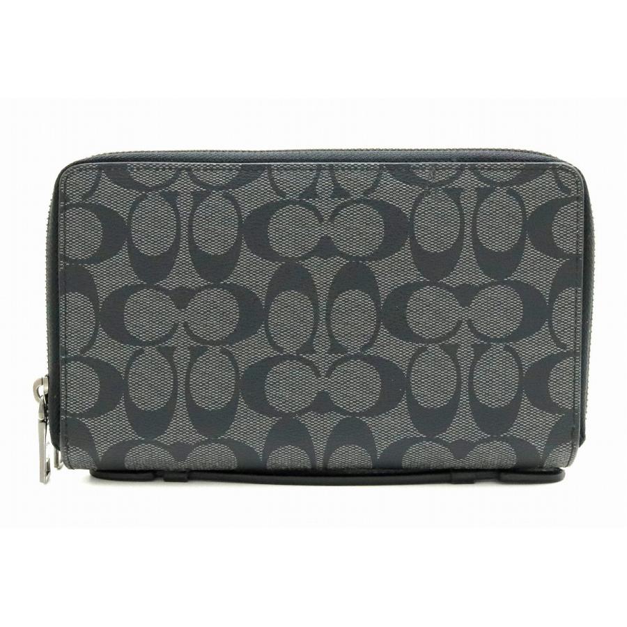 Coach コーチ シグネチャー オーガナイザー ダブルジップ Wジップ 長財布 Pvc レザー ブラック 黒 中古 Blumin 通販 Yahoo ショッピング