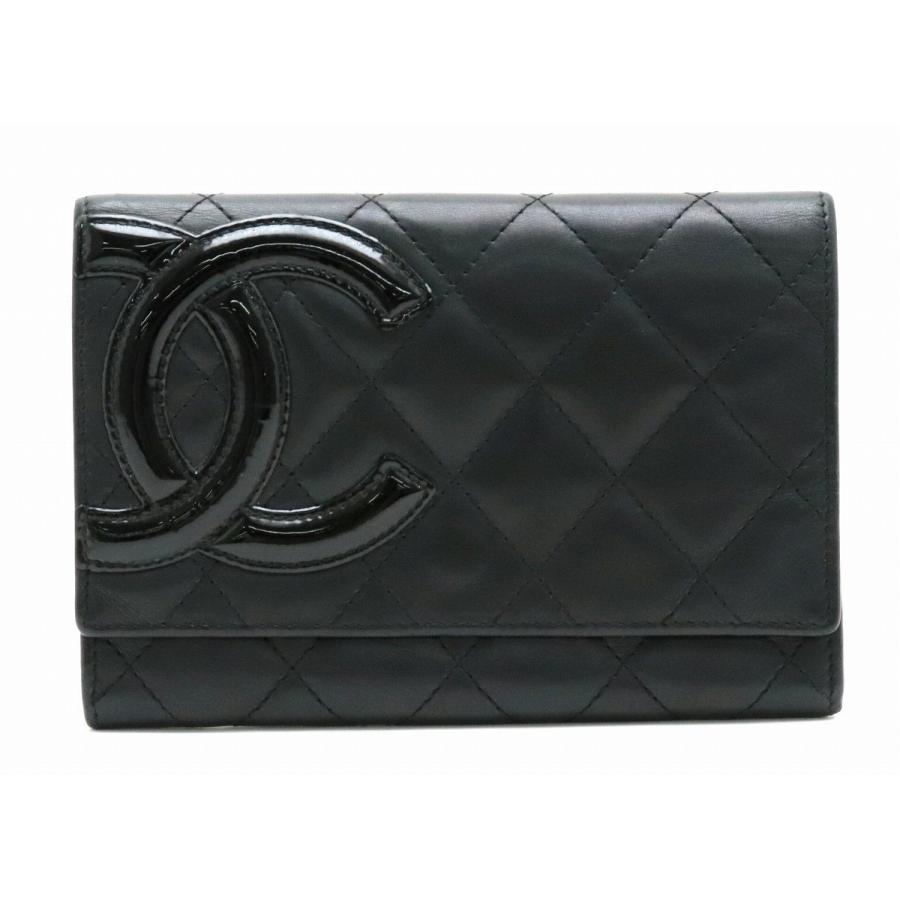 Chanel シャネル カンボンライン ココマーク 2つ折財布 レザー ソフトカーフ エナメル 黒 ブラック ピンク 6722 中古 S Blumin 通販 Yahoo ショッピング