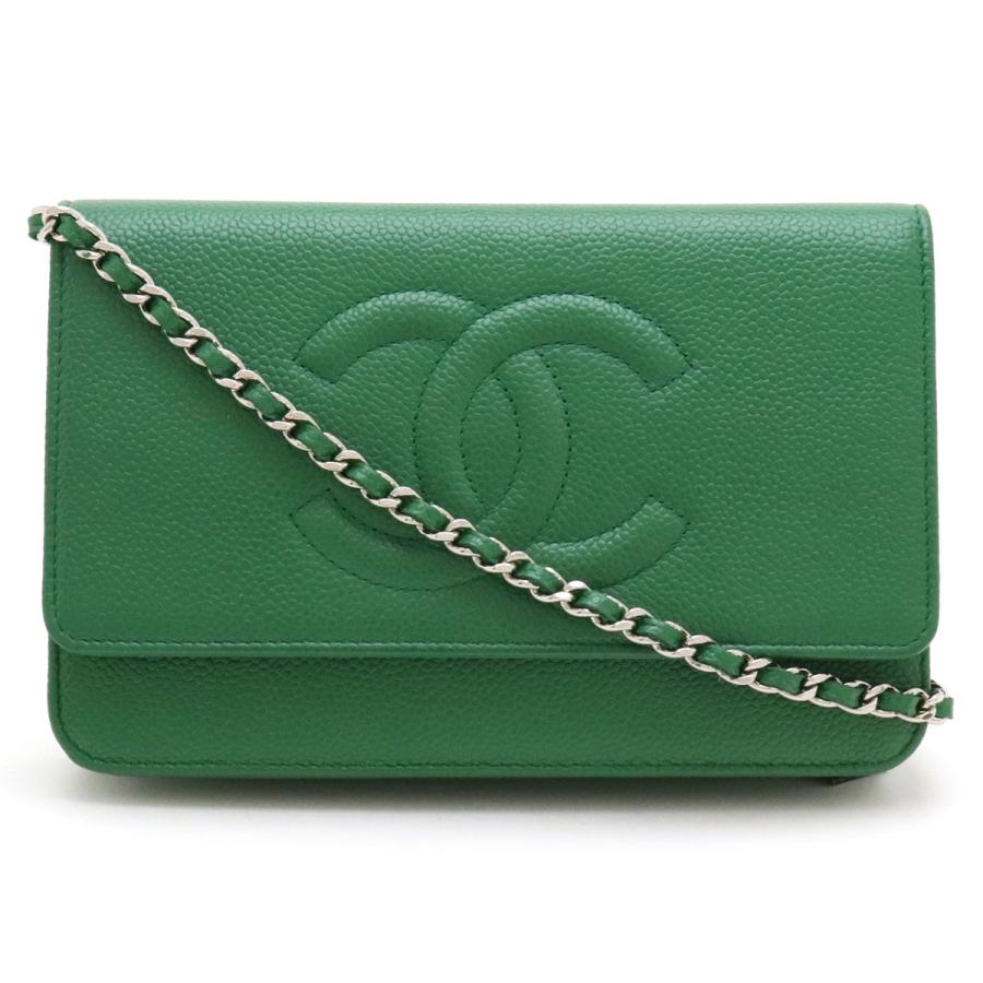国産 Chanel シャネル キャビアスキン ココマーク チェーンウォレット チェーンショルダーバッグ 斜め掛け レザー グリーン 緑 超人気 Zoetalentsolutions Com