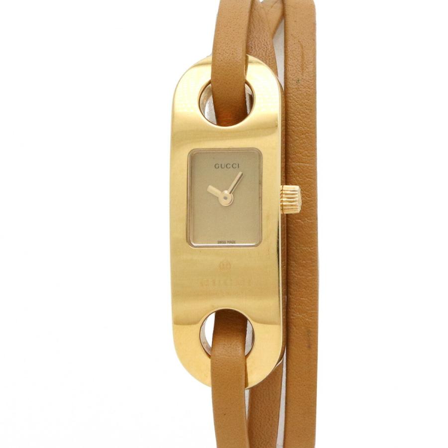 Gucci グッチ バンドウォッチ ゴールド文字盤 Gp 革ベルト レザー レディース Qz クォーツ 腕時計 6100l 中古 Blumin 通販 Yahoo ショッピング