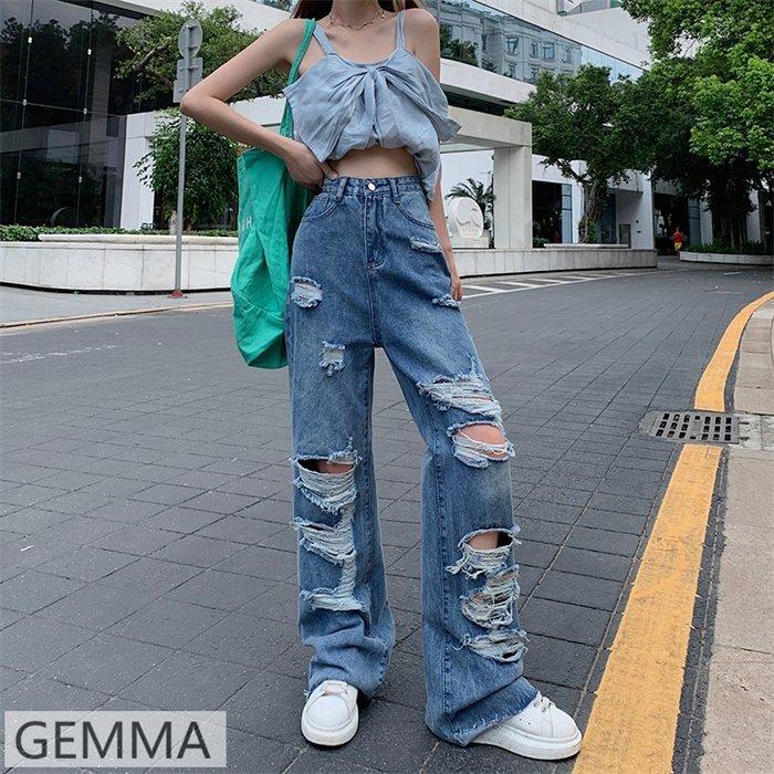 デニムパンツ レディース ダメージ加工 細身 ハイウエスト ガウチョパンツ ワイドパンツ 夏 ゆったり ジャンパー 体型カバー S Xl 永遠の定番