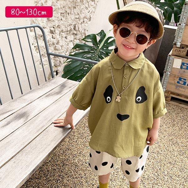 ポロシャツ 男の子 トップス 夏 半袖 かわいい キャラクター 夏服 キッズ カーキグリーン 緑 おしゃれ かっこいい 半袖ポロシャツ