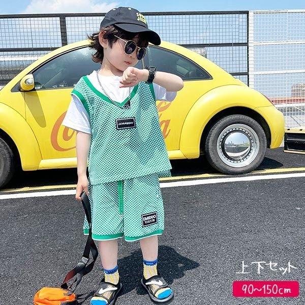 夏服 セットアップ 男の子 上下セット かっこいい 子供服 グリーン 緑 チェック 重ね着風 夏 半袖 半ズボン 園児 小学生 キッズ ハーフパンツ 薄手 快適 涼しい 9kooozyerz ベビー キッズ マタニティ Phoenix Ge