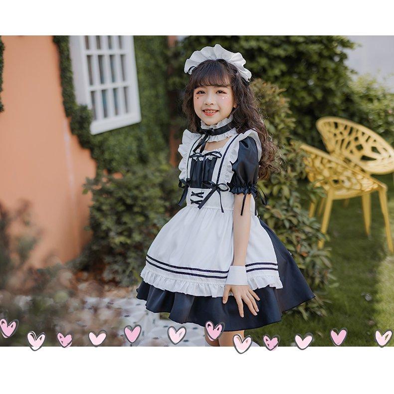 子供メイド服ロリータドレス姫様ワンピース女の子ゴスロリ キッズ ハロウィン仮装コスプレ衣装ドレスlolitaエプロン カチューシャ フルセット｜blvlstore｜05