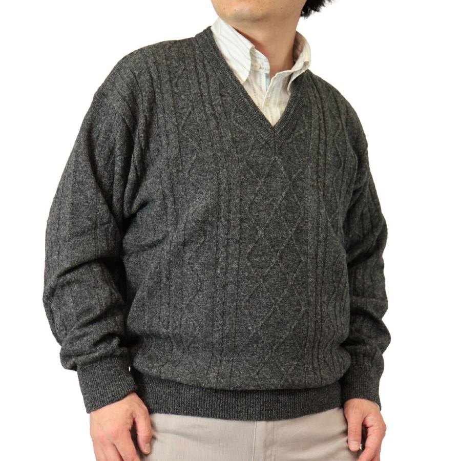 セーター V首 アラン柄 カシミヤ5%ナイロン25%毛70% 日本製 10ゲージ 紳士/メンズ 送料無料 (7064) :KKW-7064