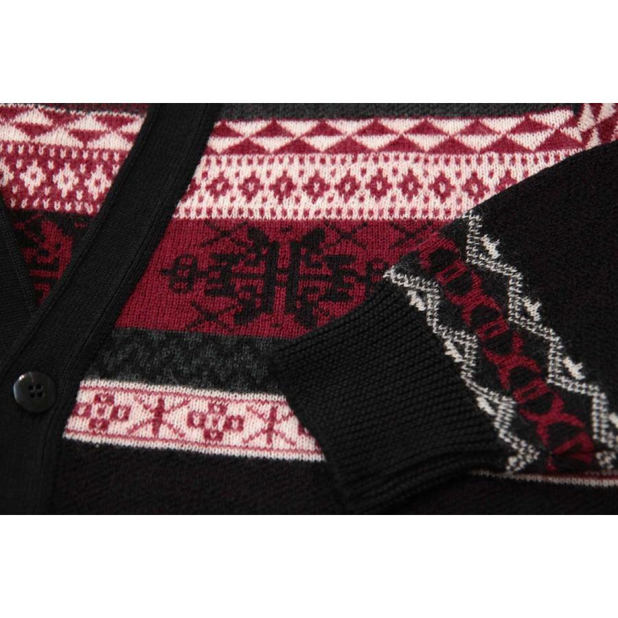 カーディガン V首 フェアアイル柄 ウール100% 日本製 7ゲージ 紳士