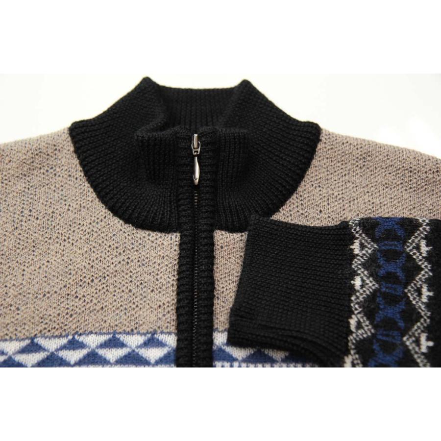セーター ハーフジップ(ハイネック) フェアアイル柄 ウール100% 日本製 7ゲージ 紳士/メンズ 送料無料 (3116)｜bm-knit｜06