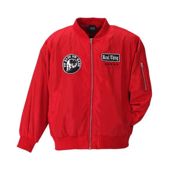 大きいサイズ メンズ SHOCK NINE ワッペン付MA-1ジャケット レッド