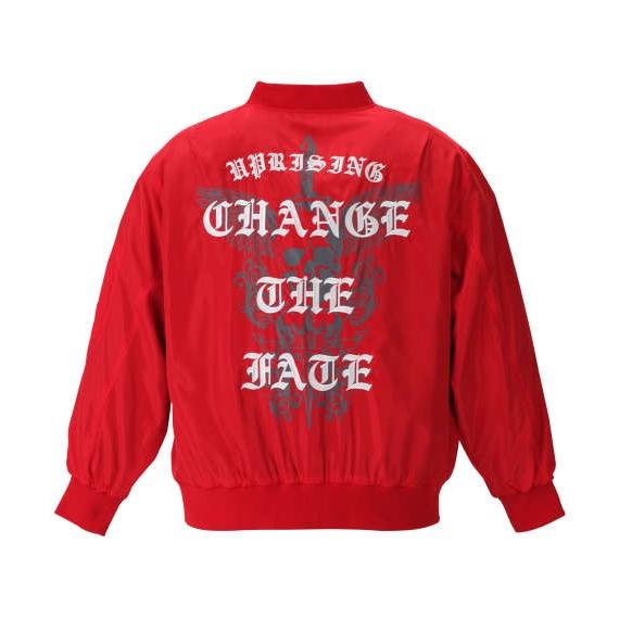 大きいサイズ メンズ SHOCK NINE ワッペン付MA-1ジャケット レッド