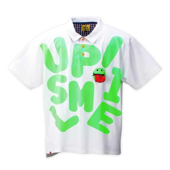 大きいサイズ メンズ UP!SMILE ビッグロゴ半袖ポロシャツ ホワイト 1168-6281-1 3L 4L 5L 6L｜bmo