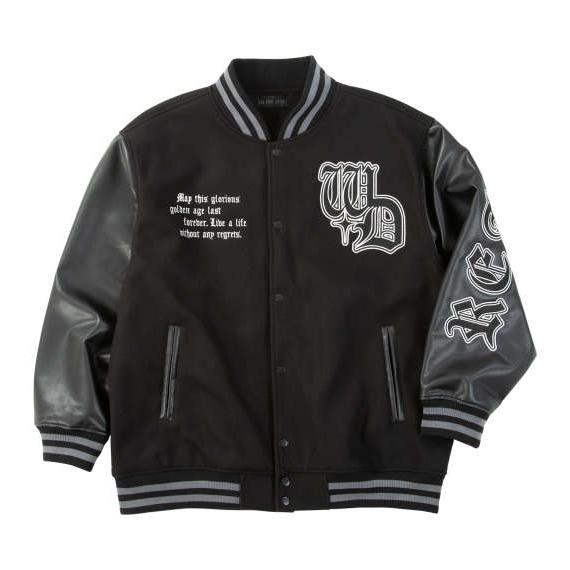 大きいサイズ メンズ in the attic 身頃フェイクメルトン袖PU スタジアム ジャンパー ブラック×クリーム 1253-5330-1 3L 4L 5L 6L 大きいサイズ メンズ in the attic 身頃フェイクメルトン袖PU