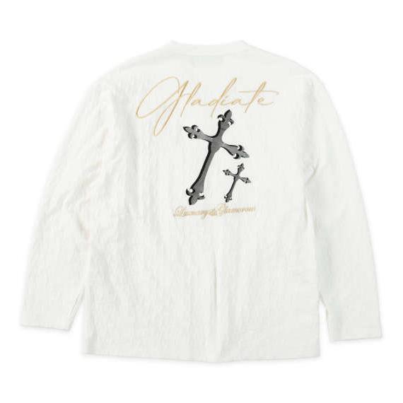 大きいサイズ メンズ GLADIATE 刺繍ブロックジャガード 長袖 Vネック T