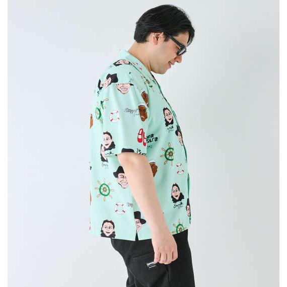 大きいサイズ メンズ HUMAROUS Imagine 半袖 アロハ シャツ ミント