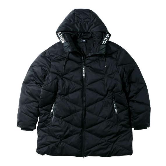 大きいサイズ メンズ RUSTY 中綿 ロング ジャケット ブラック 1273-3341-2 3L 4L 5L 6L 8L RUSTY（ラスティ） 大きいサイズ メンズ 中綿 ロング ジャケット