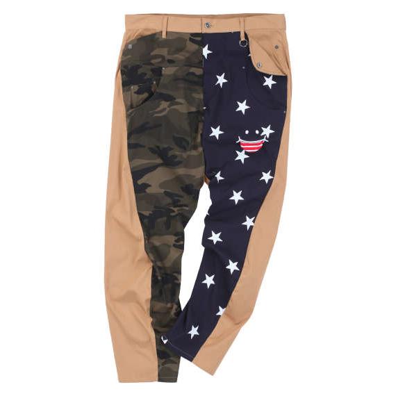 大きいサイズ メンズ UP!SMILE クレイジー 切替 パンツ ベージュ 1274