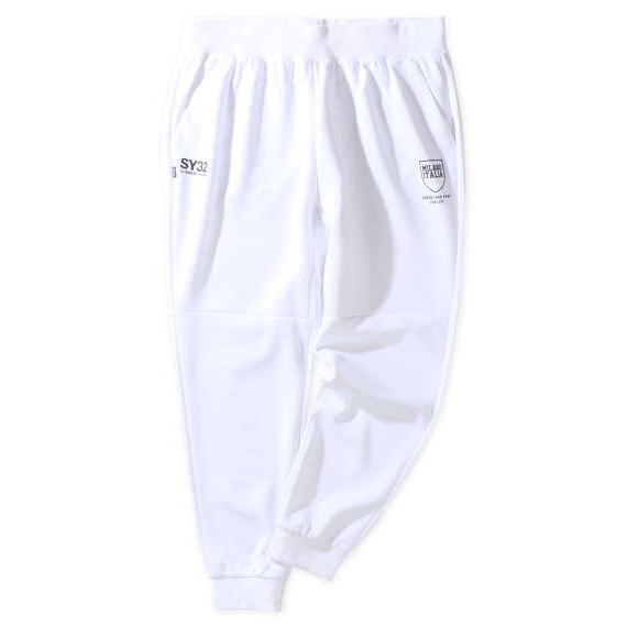 大きいサイズ メンズ SY32 by SWEET YEARS ダブルニットエンボスカモシールドロゴ パンツ ホワイト × ブラック 1274-3315-1 3L 4L 5L 6L SY32 by SWEET YEARS（エスワイサーティトゥバイスィートイヤーズ