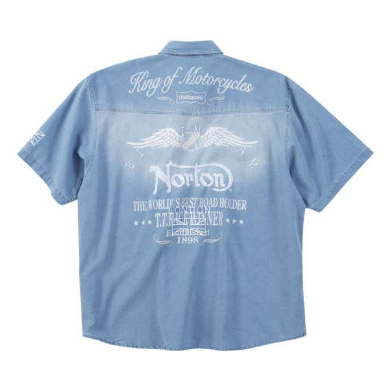 大きいサイズ メンズ Norton デニム 半袖 シャツ サンドブルー 1277