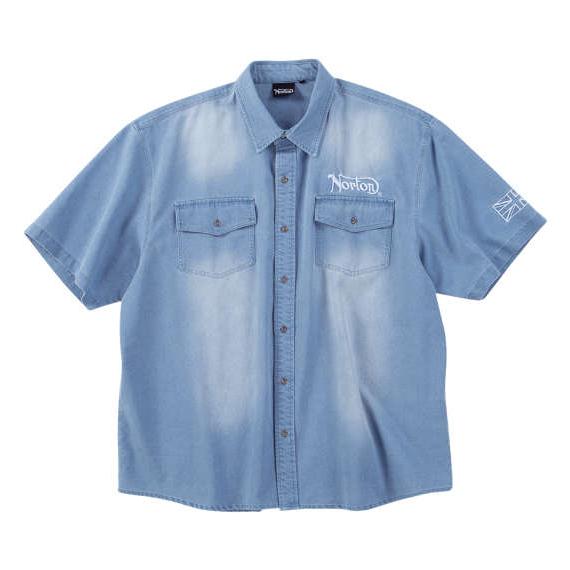 大きいサイズ メンズ Norton デニム 半袖 シャツ サンドブルー 1277-5243-2 3L 4L 5L 6L 8L 大きいサイズ メンズ Norton デニム 半袖 シャツ サンドブルー 1277