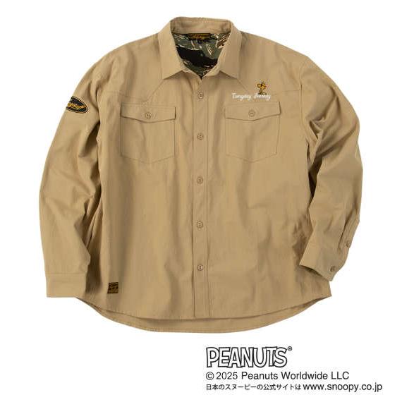 大きいサイズ メンズ FLAGSTAFF×PEANUTS スヌーピーコラボリップストップ 長袖 シャツ ベージュ 1277-5335-1 3L 4L 5L 6L 8L 大きいサイズ メンズ FLAGSTAFF×PEANUTS スヌーピーコラボリップス