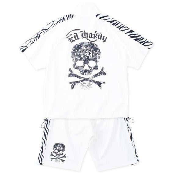 大きいサイズ メンズ Ed Hardy ゼブラ フェイクファー ライン 半袖 ジャージ セット ホワイト 1278-4517-1 3L 4L 5L 6L 8L_1