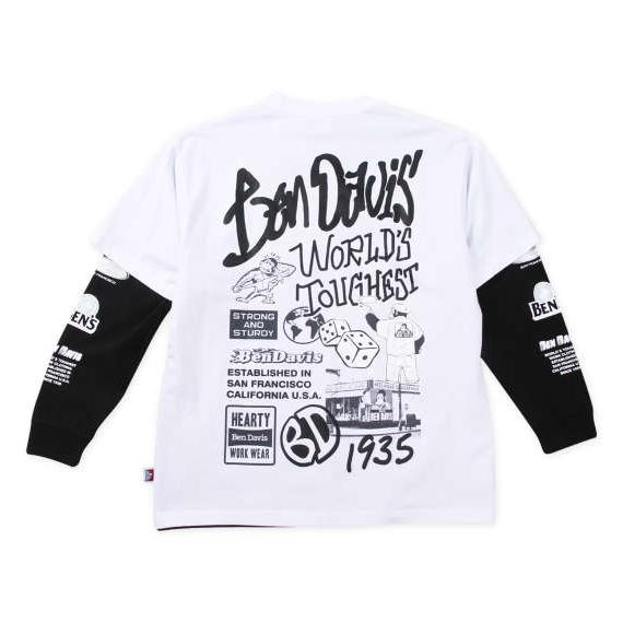 大きいサイズ メンズ BEN DAVIS 長袖T & 半袖T レイヤード Tシャツ ブラック×ホワイト 1278-4685-2 3L 4L 5L 6L BEN DAVIS（ベンデイビス） 大きいサイズ メンズ 長袖T & 半袖T