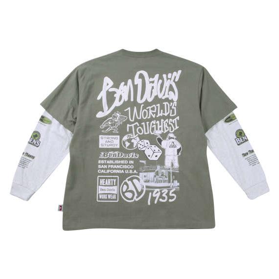 大きいサイズ メンズ BEN DAVIS 長袖T & 半袖T レイヤード Tシャツ ブラック×ホワイト 1278-4685-2 3L 4L 5L 6L 大きいサイズ メンズ BEN DAVIS 長袖T & 半袖T レイヤード Tシャツ