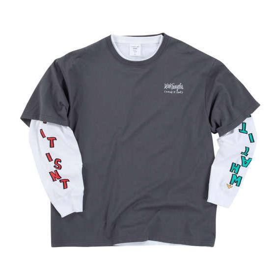 大きいサイズ メンズ (What it isNt) 半袖T × 長袖T レイヤード T