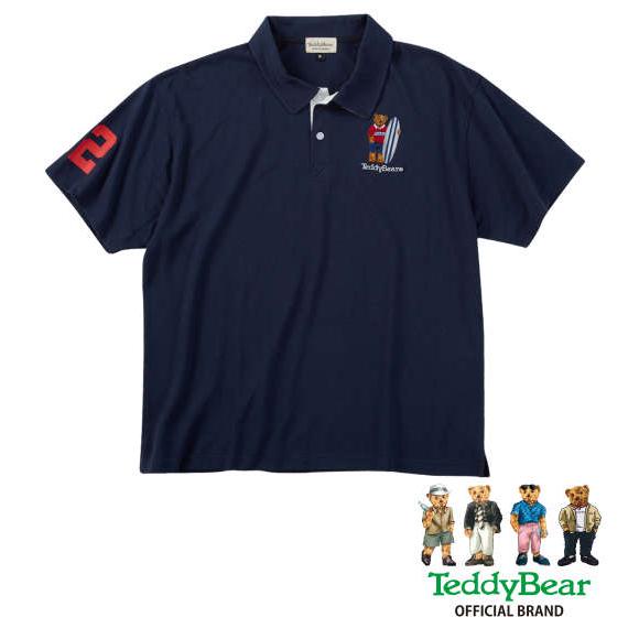 大きいサイズ メンズ Teddy Bear 鹿の子 刺繍&プリント 半袖