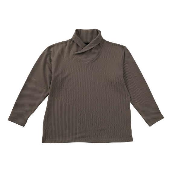 大きいサイズ メンズ TETE HOMME バイアスパネル柄 ボリュームネック 長袖 Tシャツ チャコール 1278-5646-3 3L 4L 5L 6L TETE HOMME（テット オム） 大きいサイズ メンズ バイアスパネル柄