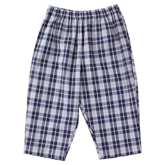 大きいサイズ メンズ marie claire homme DRY サッカーチェック 半袖 七分丈パンツ パジャマ ネイビー 1279-3221-1 3L 4L 5L 6L 8L