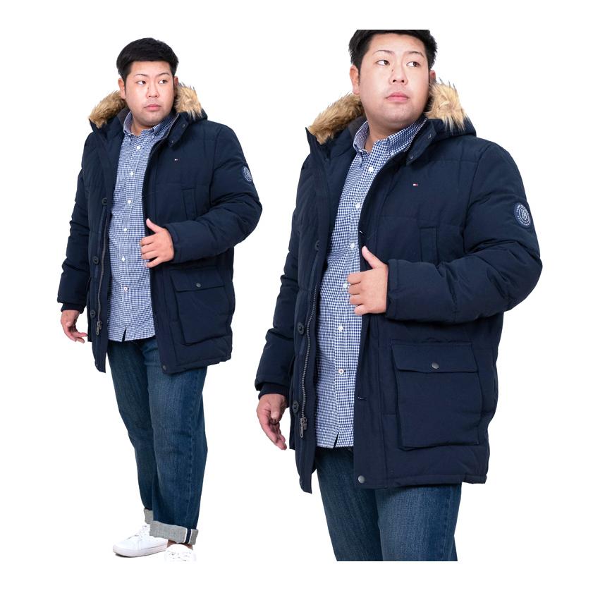大きいサイズ メンズ TOMMY HILFIGER トミーヒルフィガー 中綿入り ロング コート ジャケット フード付き LONG FUR JACKE USA直輸入 159ap468