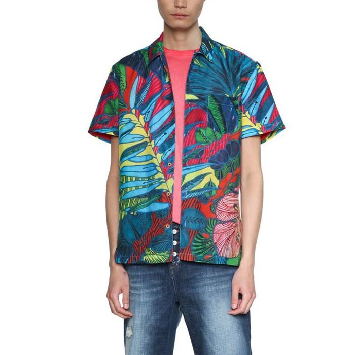 【大きいサイズ】【メンズ】DESIGUAL(デシグアル) 総柄プリントシャツ開襟半袖シャツ 18smcw51 Desigual（デシグアル） 大きいサイズ メンズ 総柄プリントシャツ開襟