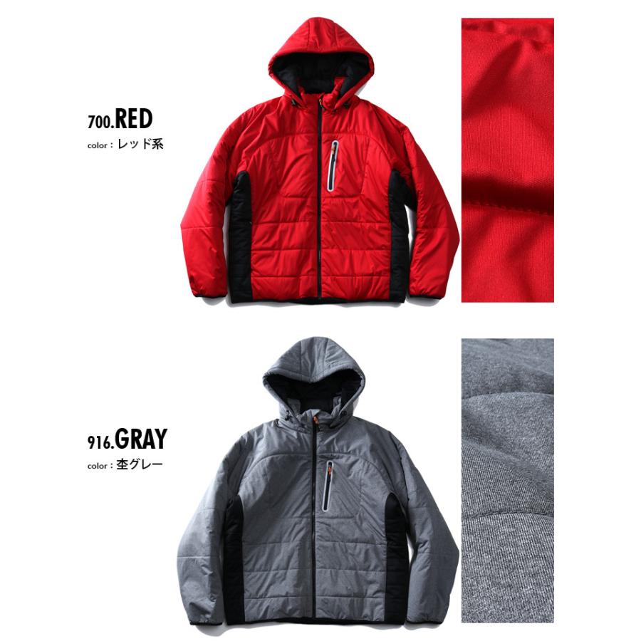 大きいサイズ メンズ Three Quarter ストレッチ ニット フード脱着 中綿 ブルゾン 207-b200504 大きいサイズ メンズ Three Quarter ストレッチ ニット フード脱着